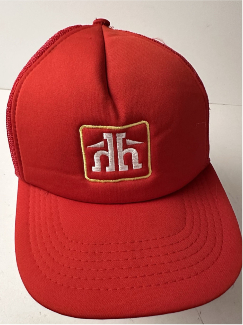 Vintage Red Foam Trucker Hat Snapback Mesh Back Cap 80s 90s Embroidered Logo